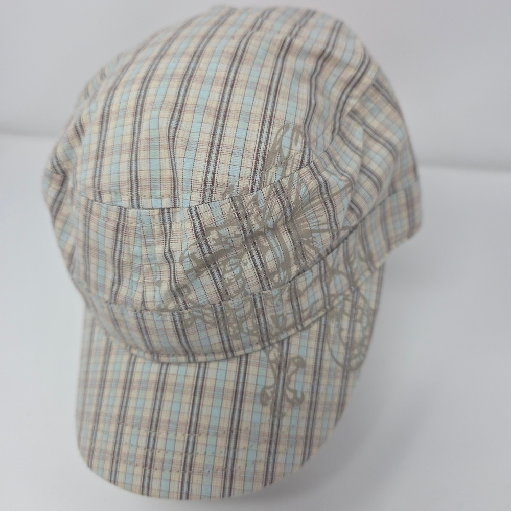 HYP Plaid Cadet Hat 56cm Sz 7 Y2K Streetwear Cotton Blend Flat Top Blue Brown